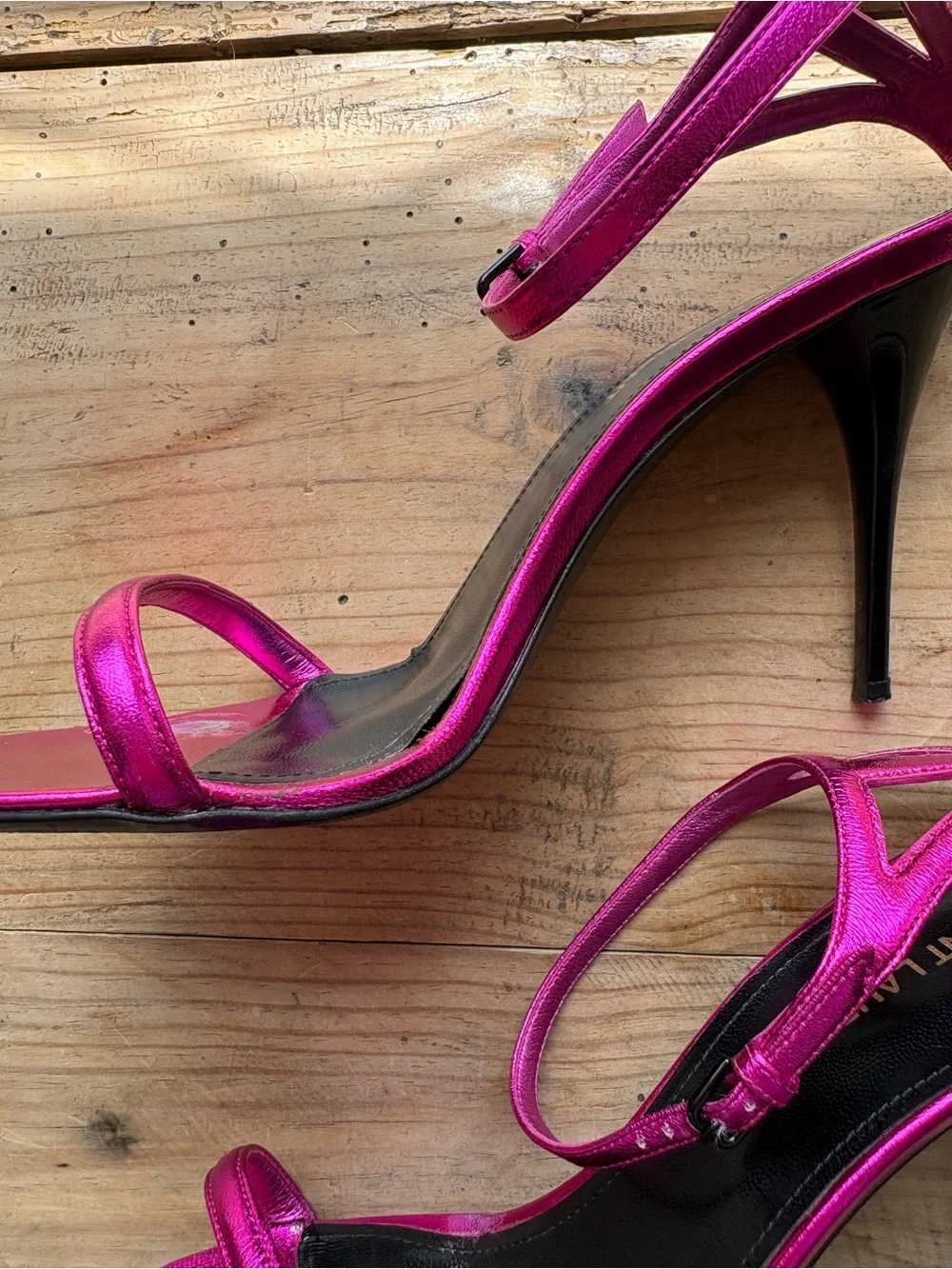 Saint Laurent Metallic Fuchsia Ankle-Strap Stiletto Sandals - Picture 7 of 13